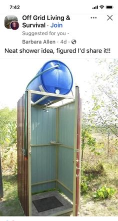 an outdoor shower is shown with the caption'off grid living & survival join '