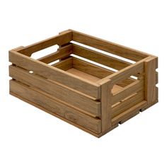 a wooden crate sitting on top of a white surface