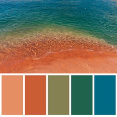 the color scheme for an ocean scene with oranges and greens in shades of blue, green