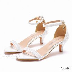 Lasaky - Golden Pearl Low-Heel and High-Heel Sandals for Bridal Wedding Banquet Elegant Open Toe Bridal Accessories For Summer, Elegant Summer Bridal Accessories With Open Toe, Elegant Summer Bridal Accessories For Bridal Shower, Wedding Shoes 2023, Wedding Sandals Heels, Flower Wedding Shoes, Wedding Shoes Pumps, Bridal Pumps, Golden Pearl