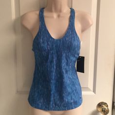 Nwt- Women's Nike Blue Tankini Top Removable Padded Cups With Built-In Shelf Bra Racerback V-Neckline Size Small. Excellent Condition Nike Yoga Top With Built-in Bra, Blue Racerback Top With Built-in Bra, Fitted Blue Tank Top For Workout, Fitted Blue Tank Top For Yoga, Nike Summer Beach Top, Blue Stretch Nike Tops, Nike Tops With Built-in Bra For Yoga, Nike Blue Sleeveless Tank Top, Nike Fitted Tops With Built-in Bra