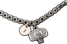 Casual Hoop Jewelry Gift, Casual Hoop Jewelry For Gift, Personalized Silver Charm Bracelet, Casual Personalized Silver Charm Bracelet, Personalized Silver Charm Bracelet Casual Style, Sporty Personalized Name Bracelet As A Gift, Personalized Round Sports Jewelry, Personalized Adjustable Sports Jewelry, Basketball Bracelet