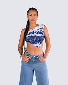 An everyday look that will be perfect for anywhere you go 💙 Take on the day knowing you look better than the rest in this set featuring a multi print one-shoulder top, paired with wide-leg blue jeans 😏 Trendy Cropped One-shoulder Top For Spring, Trendy Cropped One Shoulder Top For Spring, Trendy One-shoulder Crop Top For Summer, Trendy One Shoulder Top For Spring Day Out, Chic Summer One Shoulder Crop Top, Trendy Cotton One Shoulder Top For Summer, Trendy One Shoulder Crop Top For Spring, Casual One-shoulder Crop Top For Summer, Casual Cropped One Shoulder Top For Summer