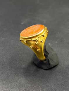 Very nice old ancient natural Carnelian engraved with 18k gold seal ring Ancient Rings, Seal Ring, Egyptian Hieroglyphics, Signet Rings, Gold Nugget, Natural Coral, Old Antiques, Photo Bracelet, Agate Beads