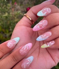 Nail Tips With Flowers, Pastel Nail Tips, Cute Nail Ideas For Spring, Nail Ideas For Spring, Nail Ideas Spring, Sticker Nails, Cute Nail Ideas, Accent Nail Designs