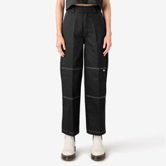 These women’s high-waisted pants are rooted in workwear with a durable double knee. They have a relaxed fit, twill blend construction, and a cell phone pocket. The timeless work-inspired pants are finished with contrast stitching at the double knee, front pockets, cell pocket, and hem. Utility High Waist Work Pants, Streetwear Tapered Leg Work Pants With Belt Loops, Streetwear Work Pants With Belt Loops And Tapered Leg, Tapered Leg Work Pants With Belt Loops For Streetwear, High Waist Cargo Work Pants, High Waist Cargo Style Work Pants, Wide-leg Cargo Work Pants, Black Work Pants With Patch Pockets, Utility High-waisted Work Pants