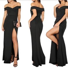 Party Dress Off Shoulder Part Split. Maxi Evening Sexy Dress. (Used 1 Time) Excelent Condition. Fitted Off-shoulder Maxi Dress For Party Season, Off-shoulder Maxi Dress For Prom Night, Elegant Off-shoulder Party Maxi Dress, Black Bodycon Dress For Formal Prom Season, Black Bodycon Dress For Prom, Flirty Bodycon Maxi Dress For Party, Flirty Bodycon Maxi Dress For Evening, Black Bodycon Dress For Prom Evening, Flirty Strapless Maxi Dress For Evening