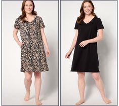 Cotton daydreaming? (Same!) Knit in smooth, 100% cotton comfort, these lounge dresses feel as good when you're enjoying your sunny garden or prepping a big family dinner at the stove, as they do when it's time to turn in. And because they're designed by Stan Herman, they look pretty when your neighbor stops by for afternoon tea, too! From Stan Herman. Spring Sleepwear For Relaxing At Home, Summer Cotton Sleepwear For Relaxing At Home, Black Spring Sleepwear For Home, Comfortable Black Sleepwear For Spring, Comfortable Spring Loungewear Dresses, Comfortable Spring Sleep Dress, Comfortable Cotton Sleep Dress, Comfortable Lounging Dresses For Spring, Comfortable Relaxed Fit Dress With Short Sleeves