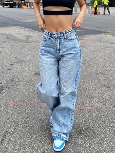 Basic Wash Straight Leg Boyfriend Jeans - AnotherChill Cargo Pants Streetwear, Stile Preppy, Woman Pants, Street Y2k, Jeans Street Style, Vintage Preppy, Jeans Woman, Jeans Y2k, Baggy Trousers