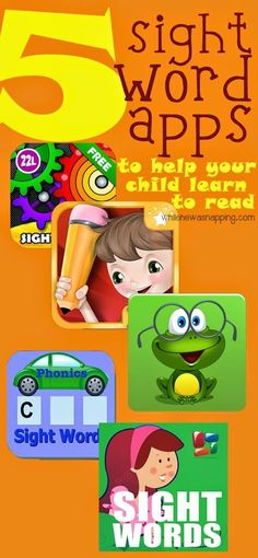 the five sight word apps for children are shown in this book, which is also available on