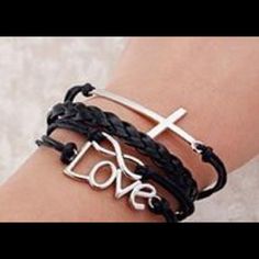 Brand New Chic Adjustable Black Leather Bracelet, Trendy Black Bracelets For Valentine's Day, Trendy Black Bracelet For Valentine's Day, Casual Black Bracelets For Valentine's Day, Black Bracelets For Party On Valentine's Day, Casual Black Jewelry For Valentine's Day, Leather Wrap Bracelet, New Love, Leather Wraps