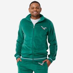 Philadelphia Eagles Kelly Green Velour Zip Up Top Eagles Kelly Green, Zip Up Top, Logo Display, New York Jets, Philadelphia Eagles, Kelly Green, Soft Style, Team Colors, Eagles