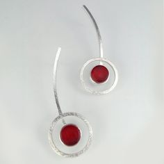 Art Glass & Silver Earrings - Simplicity derived from abstract expressionist design from the early 20th century.  Hand fabricated in recycled sterling and fine silver set with hand-cut and sanded glass. Red Traffic Light, Soldering Jewelry, Artful Home, Traffic Light, Abstract Expressionist, Simple Earrings, Fine Silver, Early 20th Century, Precious Metals