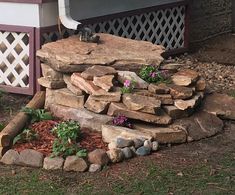 there is a rock garden in the yard