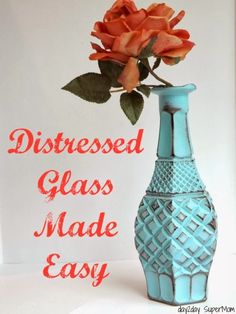 Distressed Glass Made Easy ~ DIY Friday on day2day SuperMom Posted Jan. 10, 2014 Diy Bottle, Diy Vase, Crafty Craft, Glass Crafts, Bottle Crafts, Painting Crafts, Diy Art, Decor Crafts, Easy Crafts