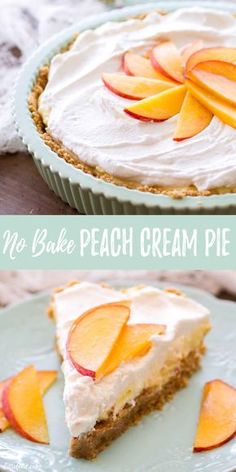 no bake peach cream pie on a plate