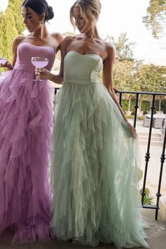 Shop the Rori Tulle Cascade Maxi Dress Sage | Selfie Leslie Sage Maxi Dress, Gown Designs, Selfie Leslie, Tulle Maxi Dress, Dress Sage, Graduation Gown, Satin Clutch, Yellow Bridesmaids, Tulle Bridesmaid Dress