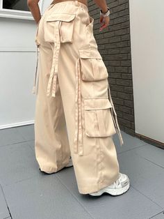 Plus Size Solid Loose Casual Multi-Pocket Cargo Pants Khaki Casual   Woven Fabric Plain Cargo Pants Non-Stretch  Women Plus Clothing, size features are:Bust: ,Length: ,Sleeve Length: Cargo Pants For Plus Size Women, Cacky Pants, Cargo Sweats, Cream Cargo Pants, Baggy Cargo Pants, Cute Dress Outfits, Cargo Khaki, Pants Cargo, Plus Size Pants