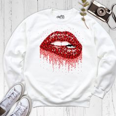 Lips Sweatshirt, Red Lips Shirt, Valentine Lips Shirt, Leopard Lips Sweatshirt, Kisses Sweatshirt Women, Lips Kiss Sweatshirt, Kiss Shirt. Our Lips Sweatshirt are Bella+Canvas branded. If Bella+Canvas is out of stock, I will send it from a trusted brand of the same size and quality. You can contact us in case of any problem or request. If you purchase a custom Lips Sweatshirt, I will send you a message to confirm the design, don't forget to check your message box. Your satisfaction is important to us :) Please check the size chart before purchase Lips Sweatshirt. We do not accept returns or exchanges on the Lips Sweatshirt unless there is a mistake or damage caused by us. Please make sure that you get the right size for yourself by looking at the size chart before purchasing the Lips Sweat Kisses Sweatshirt, Women Lips, Lips Shirt, Diy Sweatshirt, Sweatshirt Women, Message Box, Red Lips, Graphic Shirts, Bella Canvas