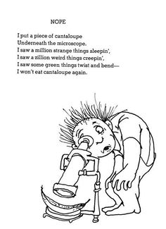 an ink drawing of a cartoon character drinking from a water faucet, with the caption'nope i put a piece of cantaloupe underneath the microscope