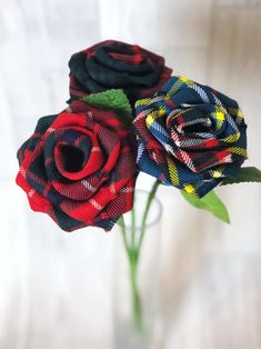 two red and black flowers in a vase