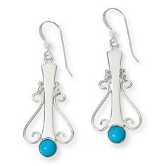 Jay King Sterling Silver Sleeping Beauty Drop Earrings  Exquisite Sleeping Beauty turquoise, coveted for its brilliant blue coloring, make these handcrafted sterling silver earrings a chic, inspired choice for day or evening accessorizing. From Jay King.       Approx. 1-15/16"L x 11/16"W     Stamped .925     Pierced with wire backs     Sterling silver earring drops feature scroll design with round blue turquoise bezel-set at base   Stone Information       All sizes and weights approximate     Enhanced Blue Sleeping Beauty Turquoise - Round (6mm); mined in USA Elegant Turquoise Sterling Silver Jewelry, Sterling Silver Blue French Hook Earrings, Turquoise Sterling Silver Earrings - Fine Jewelry, Blue Sterling Silver Earrings With French Hook, Turquoise Sterling Silver Earrings Fine Jewelry, Turquoise Sterling Silver Fine Jewelry Earrings, Elegant Turquoise Pierced Earrings, Turquoise Sterling Silver Pierced Earrings, Turquoise Sterling Silver Earrings For Anniversary