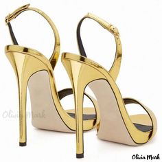 Olivia Mark - Classy Gold Patent Leather Round Toe Stiletto Slingback Sandals Slingback Sandals, Stiletto Sandals, Slingback Sandal, Black Patent Leather, Olivia Mark, Patent Leather, Sandals, Leather, Gold