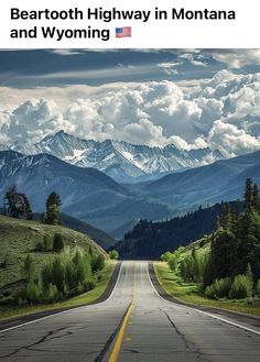 an image of the road to beartooth highway in montana and wyoming with mountains in the background