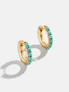 Shop the 
          Ends Tonight: Enjoy 20% Off 
        
18K Gold Semi-Precious Huggie Earrings - Turquoise at the official Baublebar site. 20% Off Ends Tonight: It’s Prime Time. Discount auto applied in cart.. Turquoise And Gold Earrings, Opal Earring Stack, Turquoise And Gold Jewelry, Gold Turquoise Jewelry, Gold And Turquoise Jewelry, Building Outfits, Turquoise Jewelry Gold, Earring Inspired, Earring Stacks