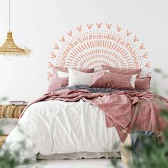 Autocollant mural Meva par Décor Imprimé x Haingo Natacha Decals Behind Bed, Peel And Stick Wallpaper Bedframe, Mandal Ikea Headboard, Boho Kid Wall Paint, Bedroom Wall Decal Above Bed, Bohemian Art Above Bed, Peel And Stick Above Bed, Bedroom Wall Decals Master Bed, Wall Sticker Behind Bed