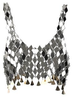 Mesh top with metal diamonds, cropped length with contrast hem. Composition: 100% brass Glamorous Silver Cropped Top, Chic Silver Crop Top For Evening, Elegant Silver Crop Top For Evening, Long Sleeve Swim, Diamond Top, Ring Watch, Paco Rabanne, Pendant Rings, Sequin Top