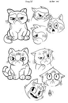 several cartoon cats with different expressions on their faces