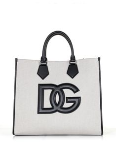 40% Cotton 35% Lino 05% Viscose 20% Calf | Dolce & Gabbana Men's Canvas Shopping Bag in Ivory/Black | SS23 Designer Logo Satchel Bag, Designer Shoulder Bag With Logo, Designer Canvas Bag With Large Capacity For Shopping, Designer Logo Shoulder Bag, Designer Bags With Logo For Daily Use, Designer Tote Bag With Logo, Luxury Logo Satchel For Shopping, Designer Canvas Tote Bag For Shopping, Designer Shoulder Bag With Logo For Shopping