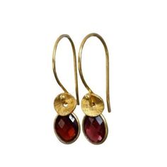 "These beautiful 24k gold vermeil earrings feature a genuine faceted garnet and twisted textured bead. Vermeil is a thick coat of 24 karat gold on solid sterling silver.  Garnet is the birthstone for January. These earrings would make a perfect gift for any occasion. Total length: 2.7 cm (1\") Width: 7 mm Garnet: 6mm x 8mm The earrings will come in a beautiful gift box.  * CHECK OUT MORE JEWELLERY *   www.etsy.com/shop/kailajewellery" Elegant Gold Garnet Earrings, Gold Garnet Earrings As Gift, Yellow Gold Garnet Earrings For Gift, Gift Hammered Earrings In 22k Gold, 22k Gold Hammered Earrings As Gift, Hammered 22k Gold Earrings As Gift, Gold Faceted Garnet Earrings, Faceted Garnet Earrings In Gold, Gold Garnet Faceted Earrings