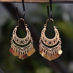 Adding A Touch Of Boho, These Earrings Will Sure Dress Up Your Daily Outfits! Featuring Cut-Out Detail And Tassel Pendants For Some Fun. Material: Base Metal. Measurements: Approx. 3" Length Drop, 1.5" Width. Care Instructions: Limit Exposure To Water, Perfume Or Body Cream To Extend The Life Of Your Jewelry Bohemian Metal Teardrop Earrings For Party, Bohemian Teardrop Metal Earrings For Party, Bohemian Hoop Earrings For Party, Elegant Dangle Chandelier Earrings For Festivals, Pierced Bohemian Hoop Earrings For Parties, Bohemian Chandelier Earrings With Filigree For Parties, Bohemian Gold Teardrop Earrings For Party, Elegant Dangle Hoop Earrings For Festivals, Bohemian Gold Danglers For Parties