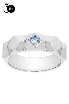 0.26ct Round Glacier Topaz��� Rhodium Over Sterling Silver Geometric Band Ring. Measures Approximately 1.00"L x 0.26"W. Not Sizeable. December Birthstone Ring, Sky Blue Topaz, Sterling Silver Mens, December Birthstone, Birthstone Ring, Silver Man, Band Ring, Blue Topaz, Sky Blue