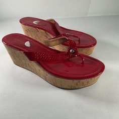 - Brand: Coach - Color: Red - Category: Women Women's Shoes Sandals - Style: Wedge - Us Shoe Size: 10b - Department: Women - Upper Material: Leather - Type: Sandal - Mpn: Jorgina Sku: D98-L5iiduphruma Red Slip-on Wedge Sandals For Vacation, Slip-on Wedge Sandals With Red Sole, Red Wedge Sandals With Platform And Round Toe, Red Platform Wedge Sandals With Round Toe, Coach Slip-on Summer Heels, Casual Synthetic Wedge Sandals With Red Sole, Red Synthetic Platform Wedge Sandals, Beach Wedge Sandals With Red Sole And Round Toe, Red High Heel Synthetic Wedge Sandals