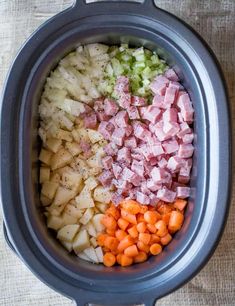 the food is prepared and ready to be cooked in the crock pot for dinner