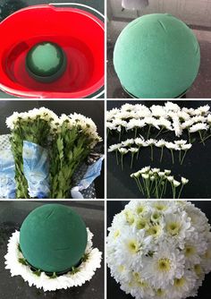 four pictures showing different stages of making flowers