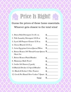 a price is right sign with the words, guess the prices of these home essentials