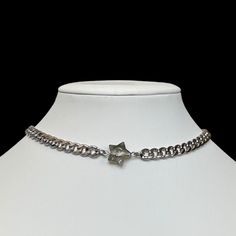 Handmade stainless steel choker with a gray glass star bead in the center lobster claw closure two adjustable sizes available Necklace Star, Glass Stars, Star Chain, Chain Choker Necklace, Grey Glass, Chain Choker, Stainless Steel Chain, Chain Styles, Lobster Claw