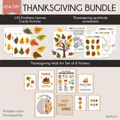 This thanksgiving bundle includes 120 kindness leaves cards activity, thanksgiving worksheets to practice gratitude and a thanksgiving wall art set of 8 posters. Kids Thanksgiving Games, What Is Gratitude, Thanksgiving Activity For Kids, Gratitude Tree, Teaching Kindness, Thanks Greetings, Thanksgiving Poster, Gratitude Jar, Thanksgiving Activity