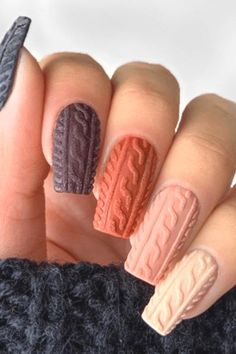 Neutral Nail Designs, Fall Nail Art Designs, Cute Nails For Fall, Sweater Nails, Short Nails Art, Seasonal Nails, Fall Acrylic Nails, Short Nail Designs