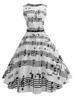 Color: 007 Dress, Size: S Vestidos Pin Up, 1950s Music, Retro Stage, Vintage Party Dresses, Robes Vintage, Retro Vintage Dresses, Standard Dress, Printed Summer Dresses, Musical Notes