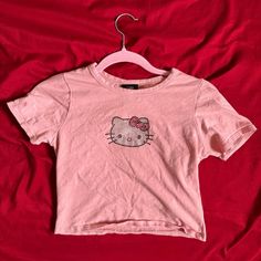 Size Medium, But Fits A Small As Well Brand New Just A Bit Wrinkled From Being In The Closet For A While Hello Kitty Y2k Summer Top, Fitted Hello Kitty Tops, Fitted Hello Kitty Top For Spring, Fitted Hello Kitty Tops For Spring, Spring Fitted Hello Kitty Tops, Hello Kitty Crop Top, Barbie Party Decorations, Sanrio Pink, Kitty Clothes