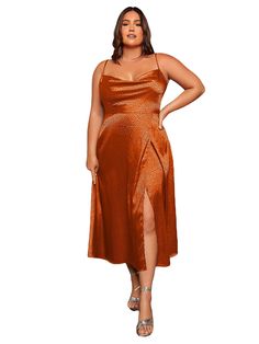 PRICES MAY VARY. Features: plus size, satin slip dress, cowl neck, high wasited, spaghetti strap, sleeveless, side slit, long cami dress Fabric has some stretch,and it's soft and comfortable Occasion: club, party, cocktail, nigh-out, wedding, prom, dinner gathering and some other night events Style: Make your impressive entrance with this cami long dress, the satin material adds a luxe finish to it for added elegance and femininity, the side slit together with the high-waisted silhouette can enh Plus Size Wedding Guest Dresses Fall, Sweet 16 Outfit Ideas Guest, Summer Wedding Guest Dress Plus Size, What To Wear To A Quince As A Guest, Cocktail Party Outfit Plus Size, Fall Wedding Guest Dress Plus Size, Plus Size Gala Dress Classy, Graduation Dresses Plus Size, Plus Size Dresses To Wear To A Wedding