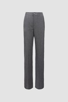 Featured in a timeless, high-waisted silhouette, these pants are crafted from a soft wool flannel blend. The slacks' streamlined aesthetic transitions seamlessly from an everyday office wardrobe to weekends in the city. Wool High-waisted Dress Pants, Tailored Wool Wide Leg Pants, Tailored Wool High-waisted Pants, Tailored Wool High-waisted Dress Pants, Tailored Wool Straight Leg Pants, Tailored High-waisted Wool Pants, Tailored High-waisted Wool Dress Pants, Timeless Wool Pants For Workwear, Tailored Wool Wide Leg Pants For Business Casual