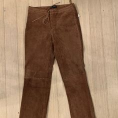 Nwt For Joseph Suede (Light) Brown Pants Y2k Vintage - Late 90's/2000 Mid-Rise Size 26 Approximate Measurements Rise 9.25" Waist 14" Hips (At Widest Part) 17 3/4" - 18" Inseam 31.5" Lined There Is Some Really Cool Workmanship In These Beautiful, Very Unique Suede/Leather Pants - Woven Leather Stitching, Small, Decorative Small Holes, Flaps, Shaped Edges, Etc. While These Pants Are In "New With Tag" Condition, They Are Vintage. There Is Some Light Fading And A Small Mark Where The Zipper Is (You Brown Leather Spring Pants Full Length, Brown Leather Full-length Pants For Spring, Spring Leather Straight Pants, Straight Leg Leather Bottoms For Spring, Brown Leather Pants For Spring, Spring Straight Leg Leather Bottoms, Brown Full-length Leather Pants For Spring, Spring Straight Leather Pants, Leather Trousers For Spring