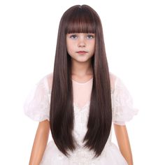 PRICES MAY VARY. 1.Color:Dark Brown.(Tip: Slightly color difference between different monitors). 2.Length:56cm/ 22inches. (Tip:Measured From "Crown to End"). 3.Hair Material:Heat-resistant synthetic fiber, restyle the wig below 130 degree centigrade. Density-150%, very close to your own hair, super soft and comfortable. 4.Adjustable Cap:Average size-20 inches, the size could be adjusted to 19"-21".Two adjustment straps inside the wig, which can be intertwined to a fixed position to fit most head Brown Wig With Bangs, Brunette Wig, Dark Brown Wig, Long Straight Wig, Wig With Bangs, Brown Wig, Hair Cream, Straight Wig, Cosplay Wig