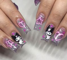 Kawaii Nails Short, Art To Try, Hello Kitty Nails Art, Pink Tip Nails, Pop Art Nails, Dark Kawaii, Kawaii Nail Art, Hello Nails, Punk Nails